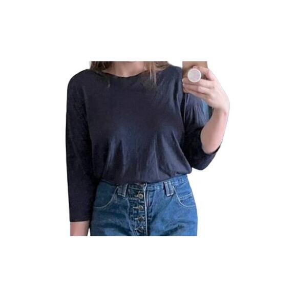 Sundry Women's Crop Tee Shirt Size 2 Medium Navy NWT Boxy Silky Soft 3/4 Sleeve - Picture 2 of 8